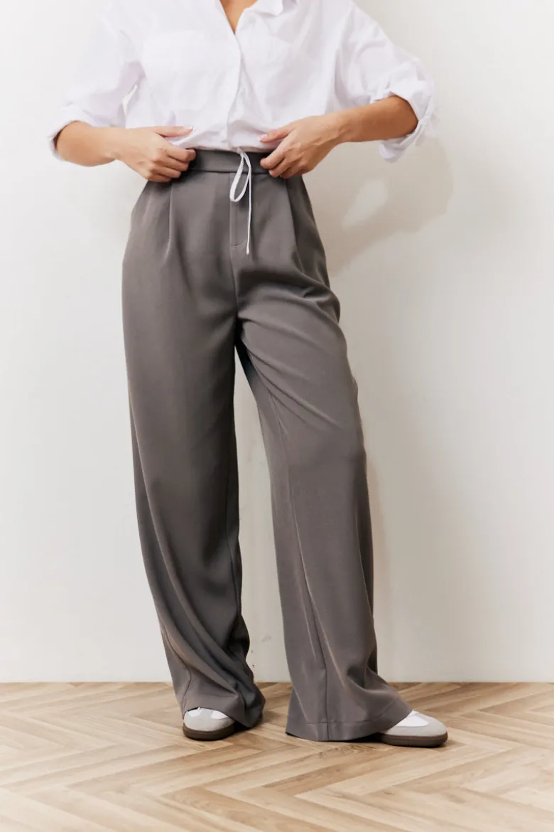 Grey Waistband Detail Tailored Trouser