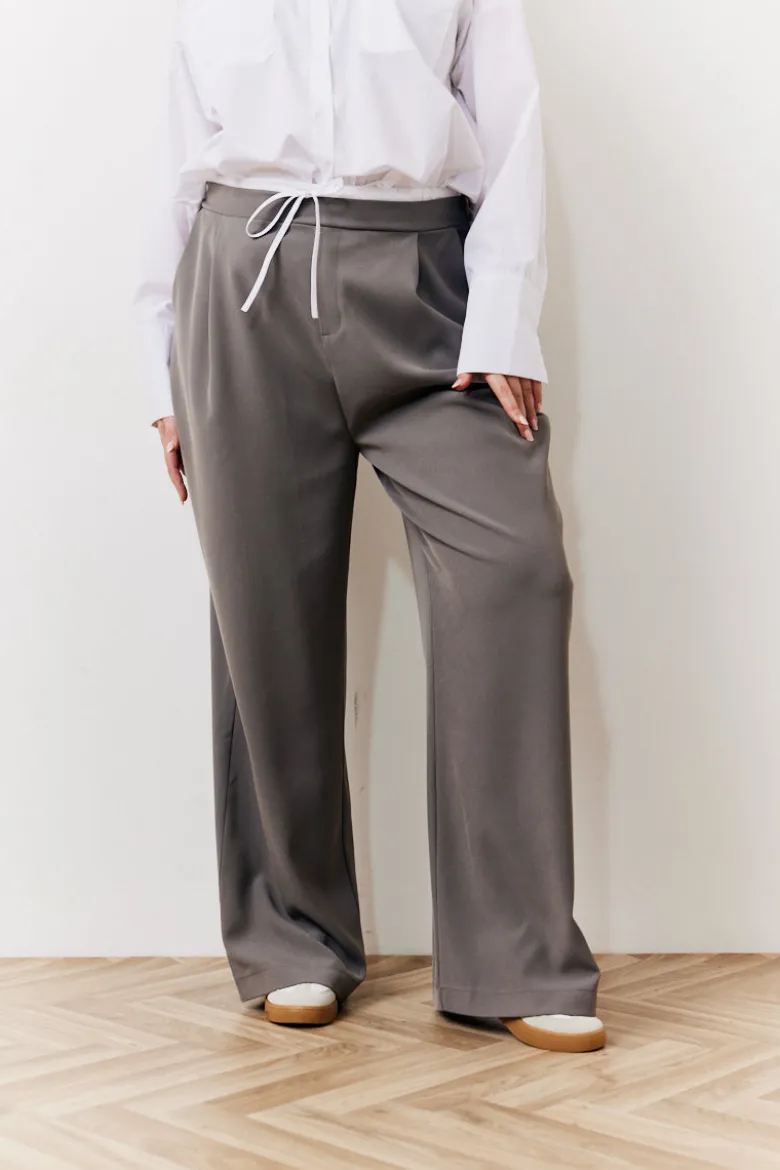 Grey Waistband Detail Tailored Trouser