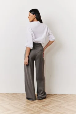 Grey Waistband Detail Tailored Trouser