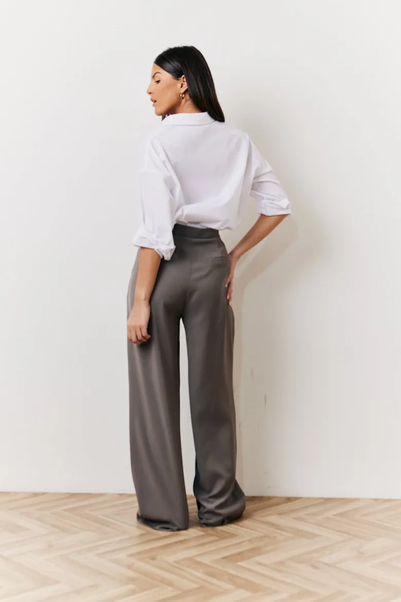 Grey Waistband Detail Tailored Trouser