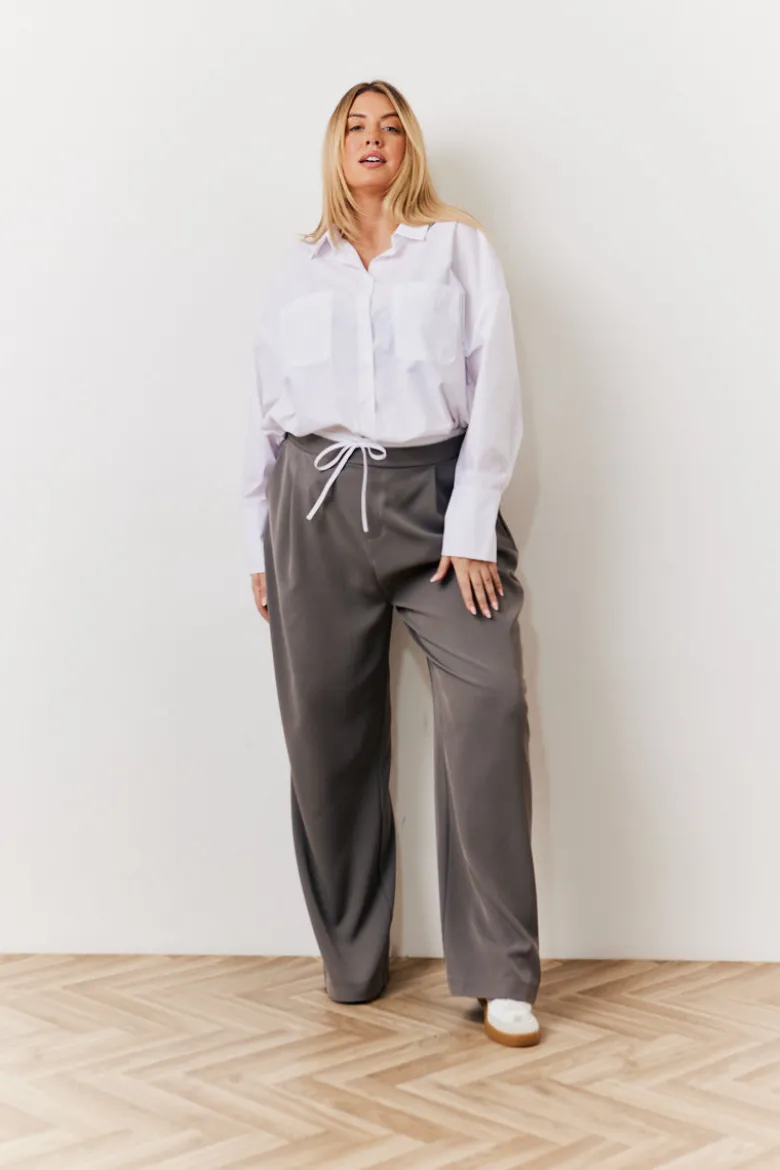 Grey Waistband Detail Tailored Trouser