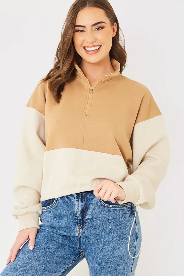 Half Zip Colour Block Toggle Sweat