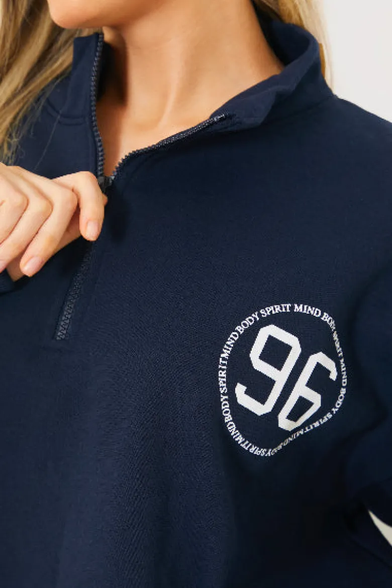 Half Zip '96' Printed Toggle Sweater