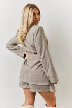 Herringbone Belted Single Breasted Oversized Blazer