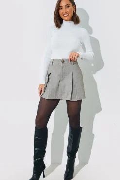 Herringbone Check Pleated Skort