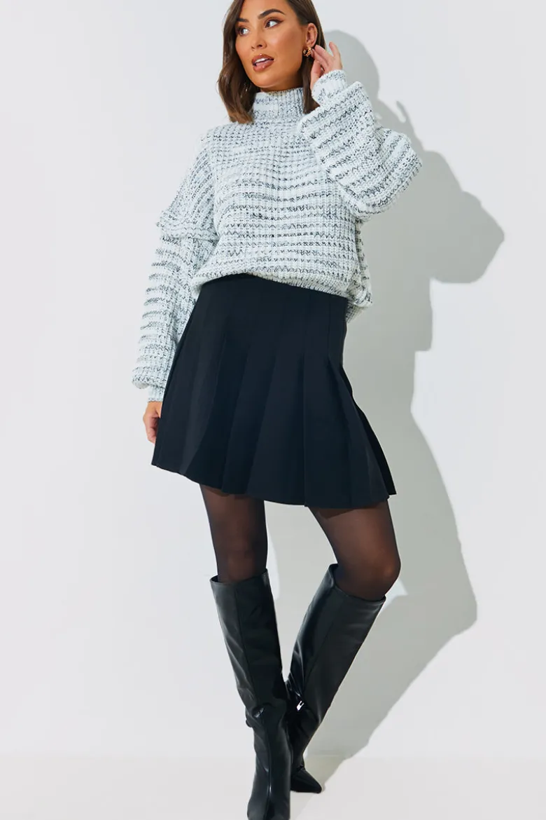 High Neck Frill Sleeve Knit Jumper