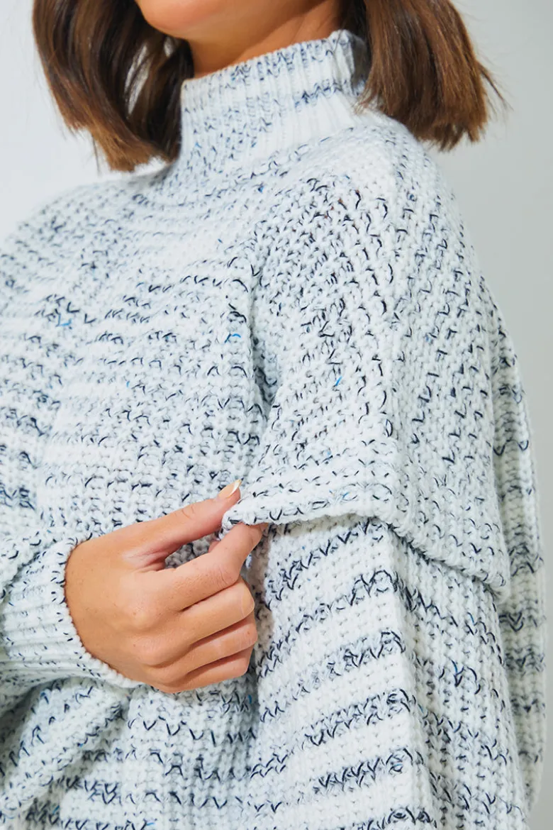 High Neck Frill Sleeve Knit Jumper