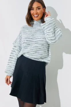 High Neck Frill Sleeve Knit Jumper