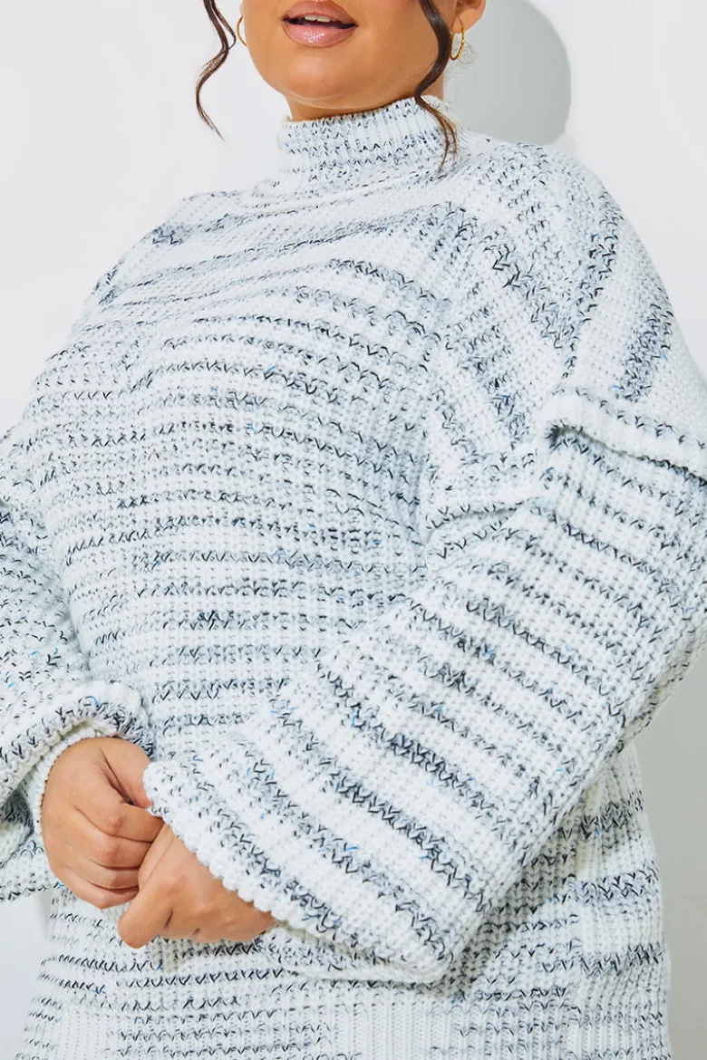 High Neck Frill Sleeve Knit Jumper