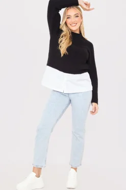 High Neck Shirt Contrast Jumper