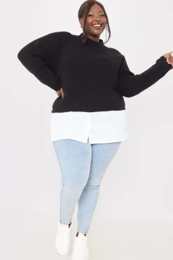 High Neck Shirt Contrast Jumper