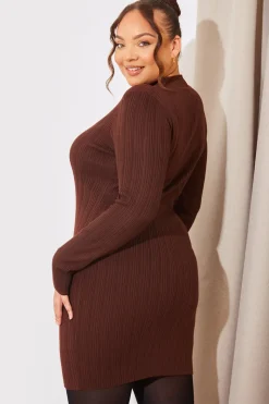 High Neck Variegated Rib Knit Mini Dress