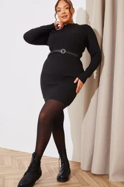 High Neck Variegated Rib Knit Mini Dress