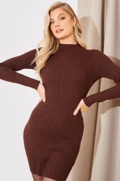 High Neck Variegated Rib Knit Mini Dress