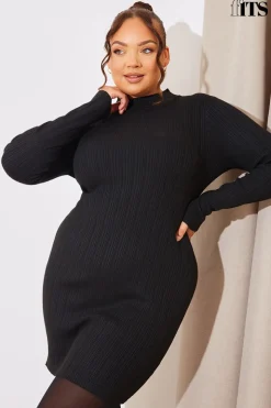 High Neck Variegated Rib Knit Mini Dress