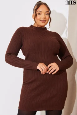 High Neck Variegated Rib Knit Mini Dress