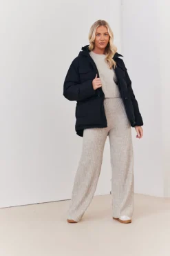 Hooded Drawstring Waist Puffer Coat
