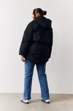 Hooded Drawstring Waist Puffer Coat