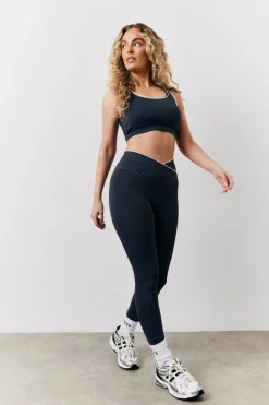 Indigo Blue Contrast Piping Co-Ord Wrap Leggings