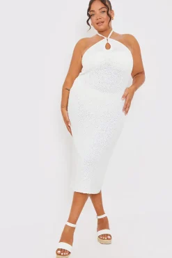 Interest Yarn Halter Neck Knit Midi Dress