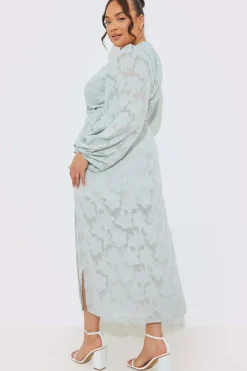 Jacquard Asymmetric Frill Wrap Midaxi Dress