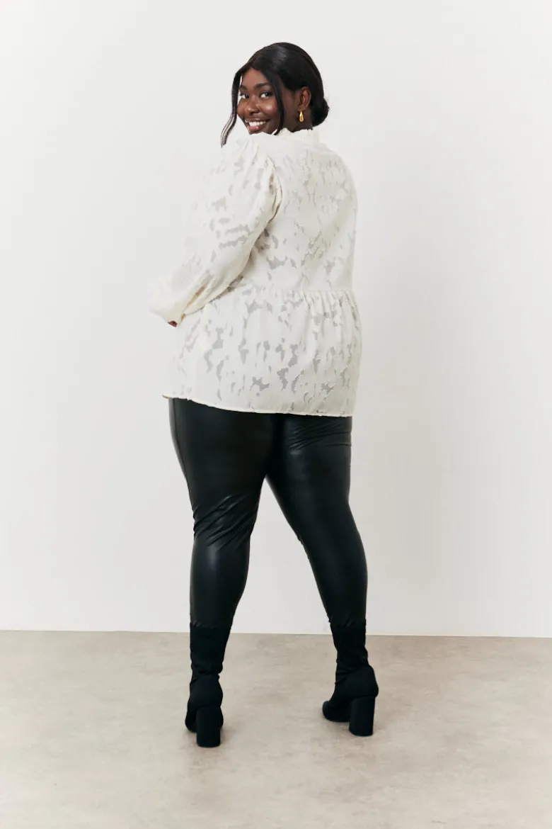 Jacquard Balloon Sleeve Blouse
