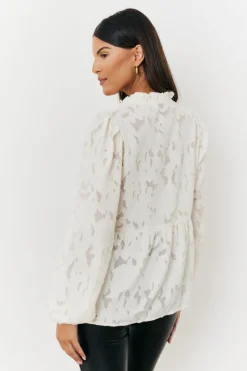 Jacquard Balloon Sleeve Blouse