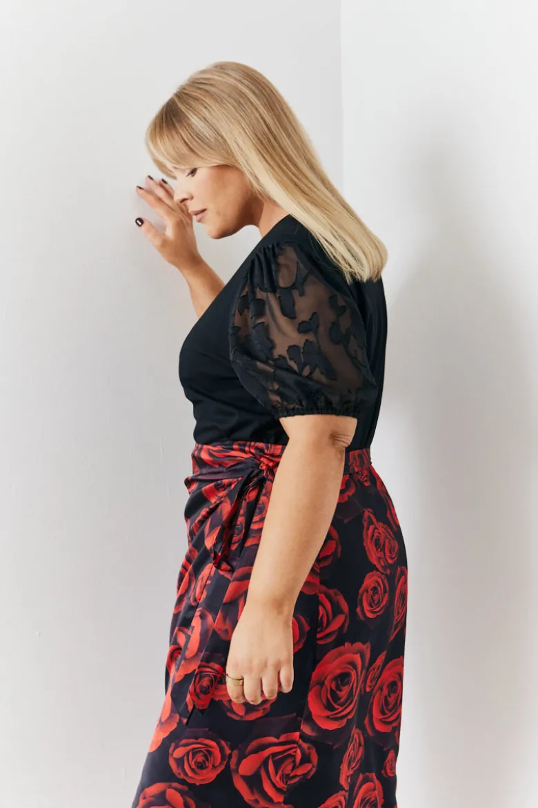 Jacquard Puff Sleeve Top