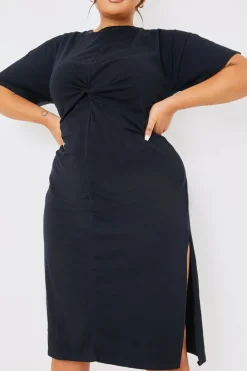 Knot Front T-Shirt Split Hem Dress