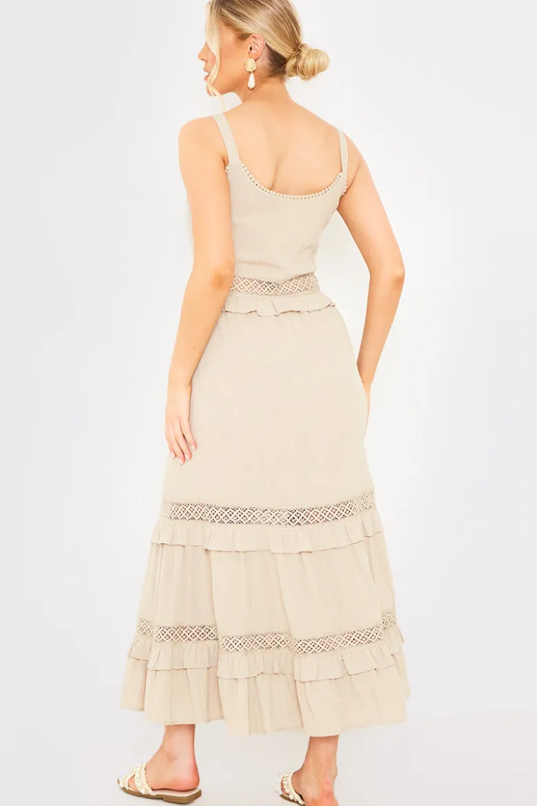Lace Insert Frill Detail Midaxi Dress
