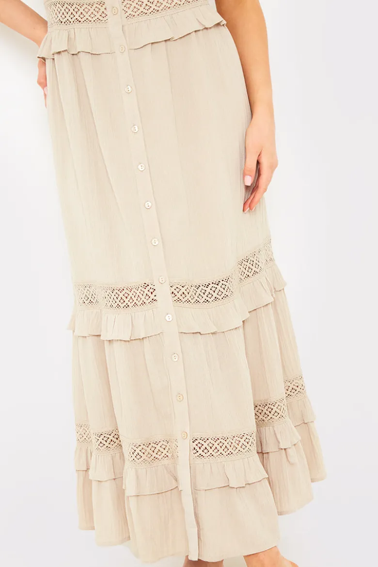 Lace Insert Frill Detail Midaxi Dress