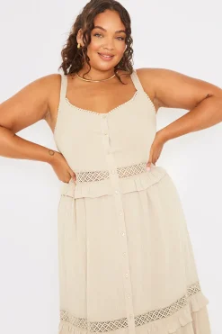 Lace Insert Frill Detail Midaxi Dress