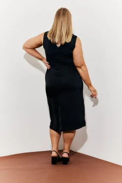 Lace Trim Satin Midi Dress