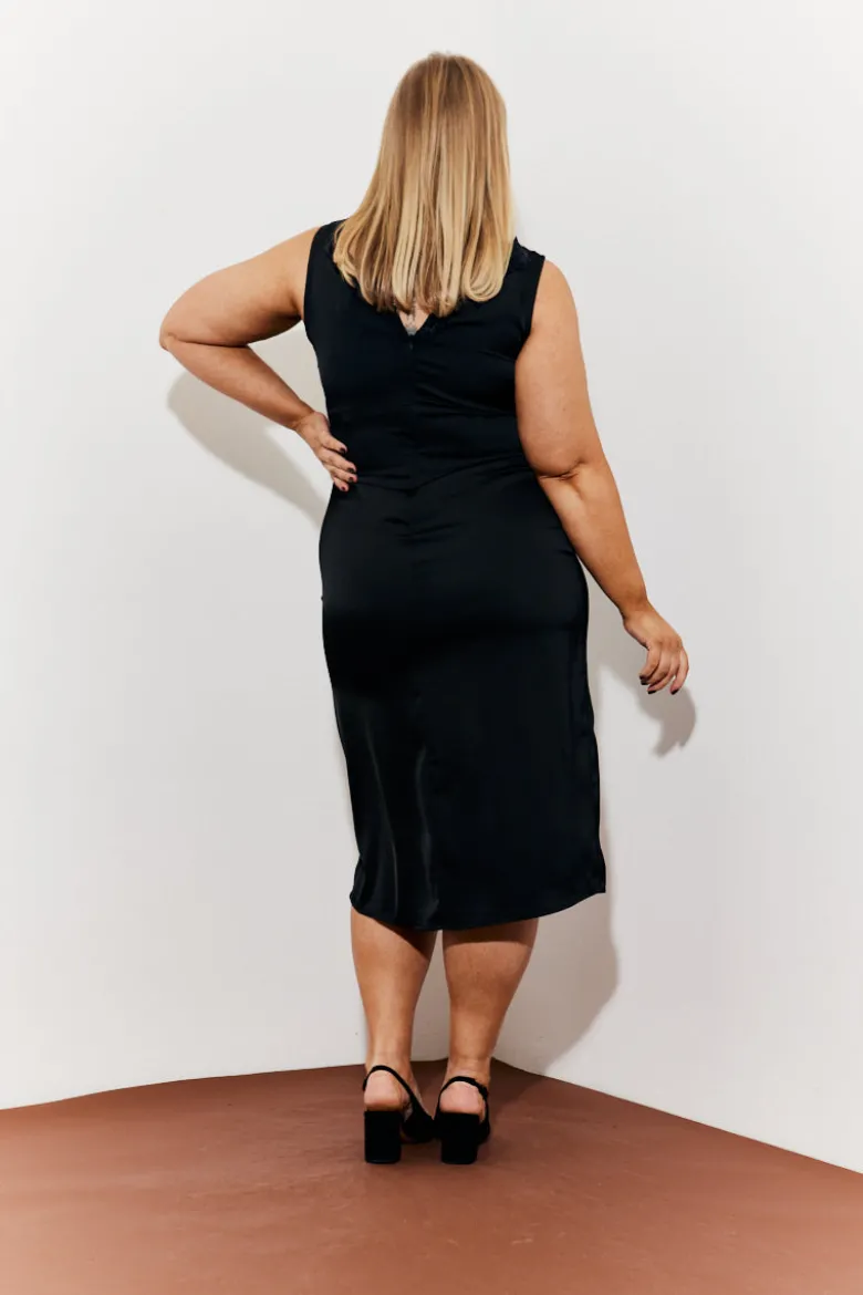 Lace Trim Satin Midi Dress