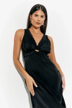 Lace Trim Satin Midi Dress