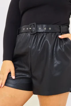 Leather Look Belted Shorts