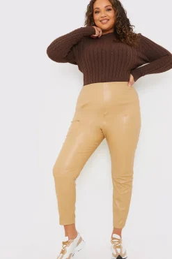 Leather Look Leggings With Elasticated Waist
