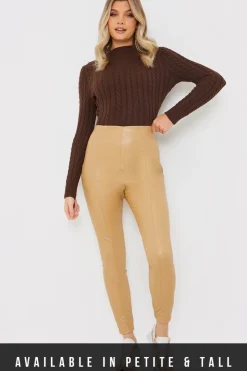 Leather Look Leggings With Elasticated Waist