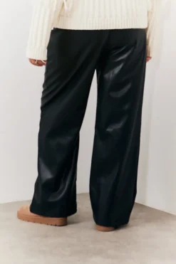 Leather Look Pintuck Detail Trousers
