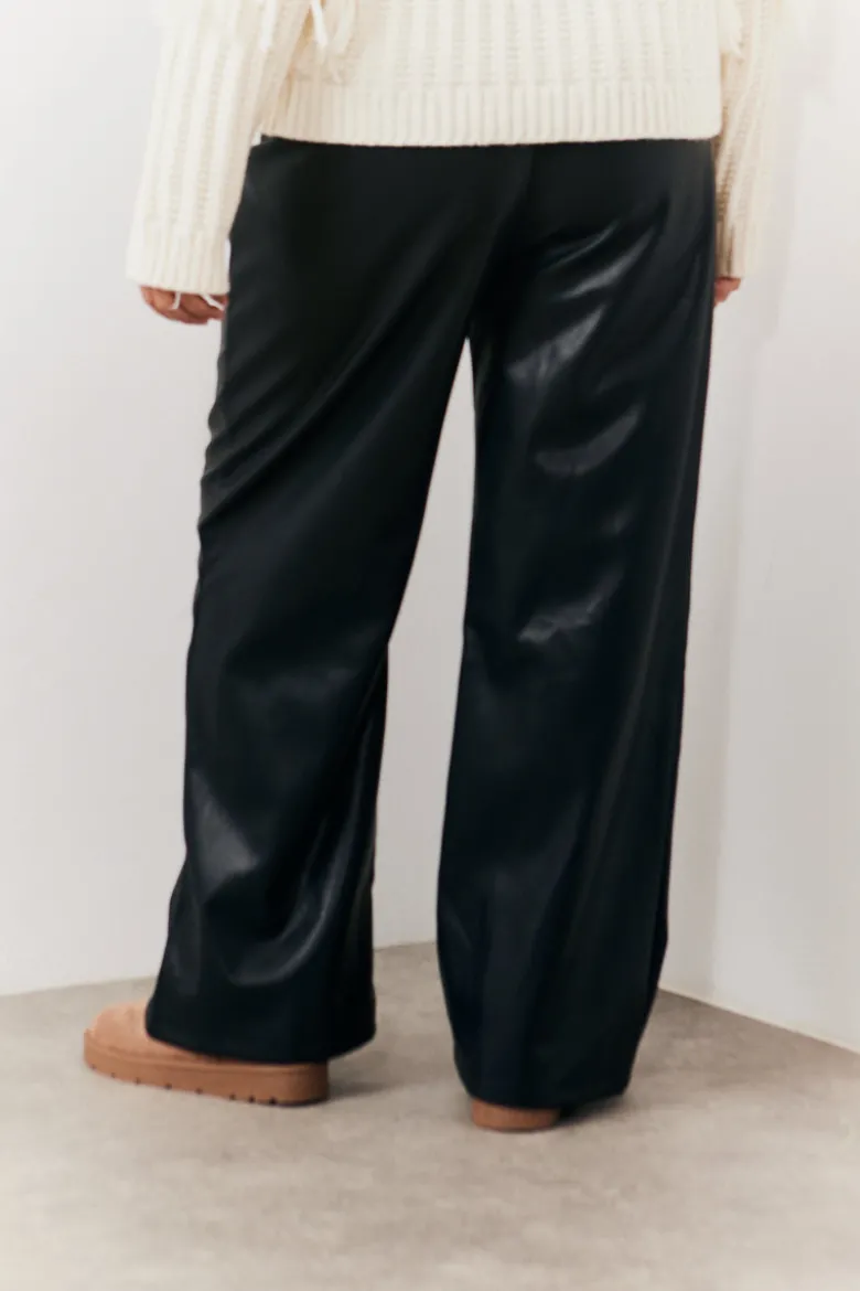 Leather Look Pintuck Detail Trousers