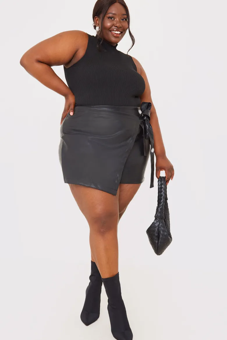 Leather Look Wrap Skort