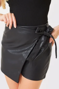 Leather Look Wrap Skort