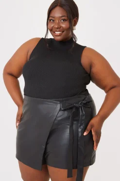 Leather Look Wrap Skort