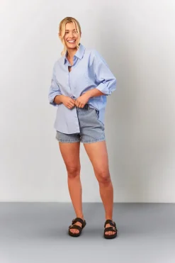 Light Blue Denim Paper Bag Shorts