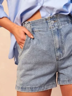 Light Blue Denim Paper Bag Shorts