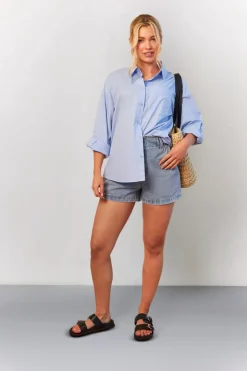 Light Blue Denim Paper Bag Shorts