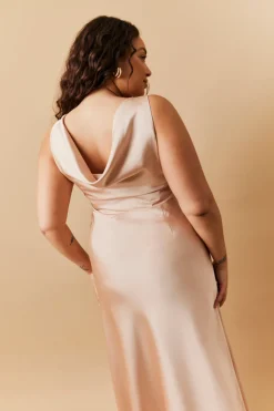 Light Gold Satin Cowl Back Maxi Dress
