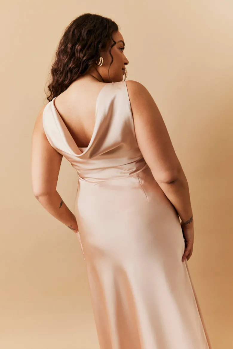 Light Gold Satin Cowl Back Maxi Dress