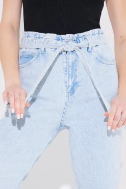 Light Wash Paperbag Tie Waist Jeans