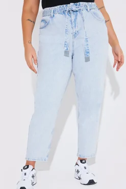 Light Wash Paperbag Tie Waist Jeans